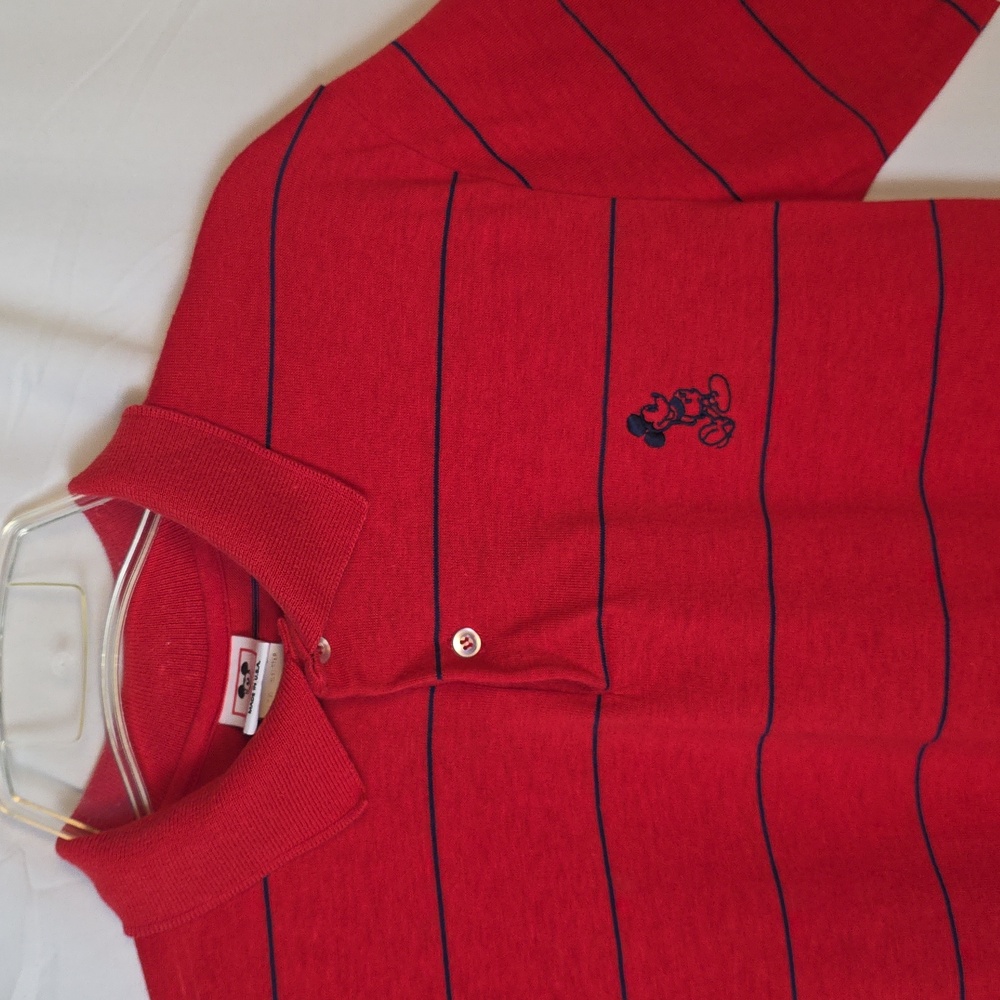 Vintage Mickey Disney Red Striped Polo Shirt